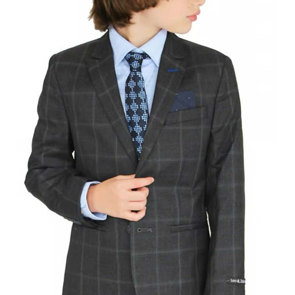 Luxury boys suit set blue kerchief tabs blazer pants church wedding formal 10